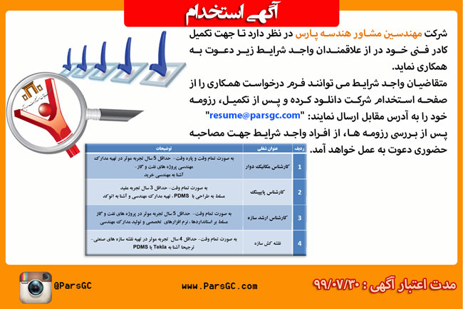 استخدام کارشناس پایپینگ، کارشناس مکانیک دوار، کارشناس ارشد سازه، کارشناس ارشد سازه، نقشه کش سازه