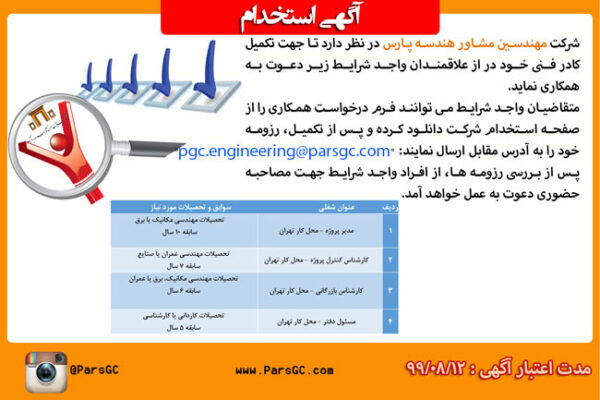 استخدام در یک شرکت مهندسین مشاور معتبر